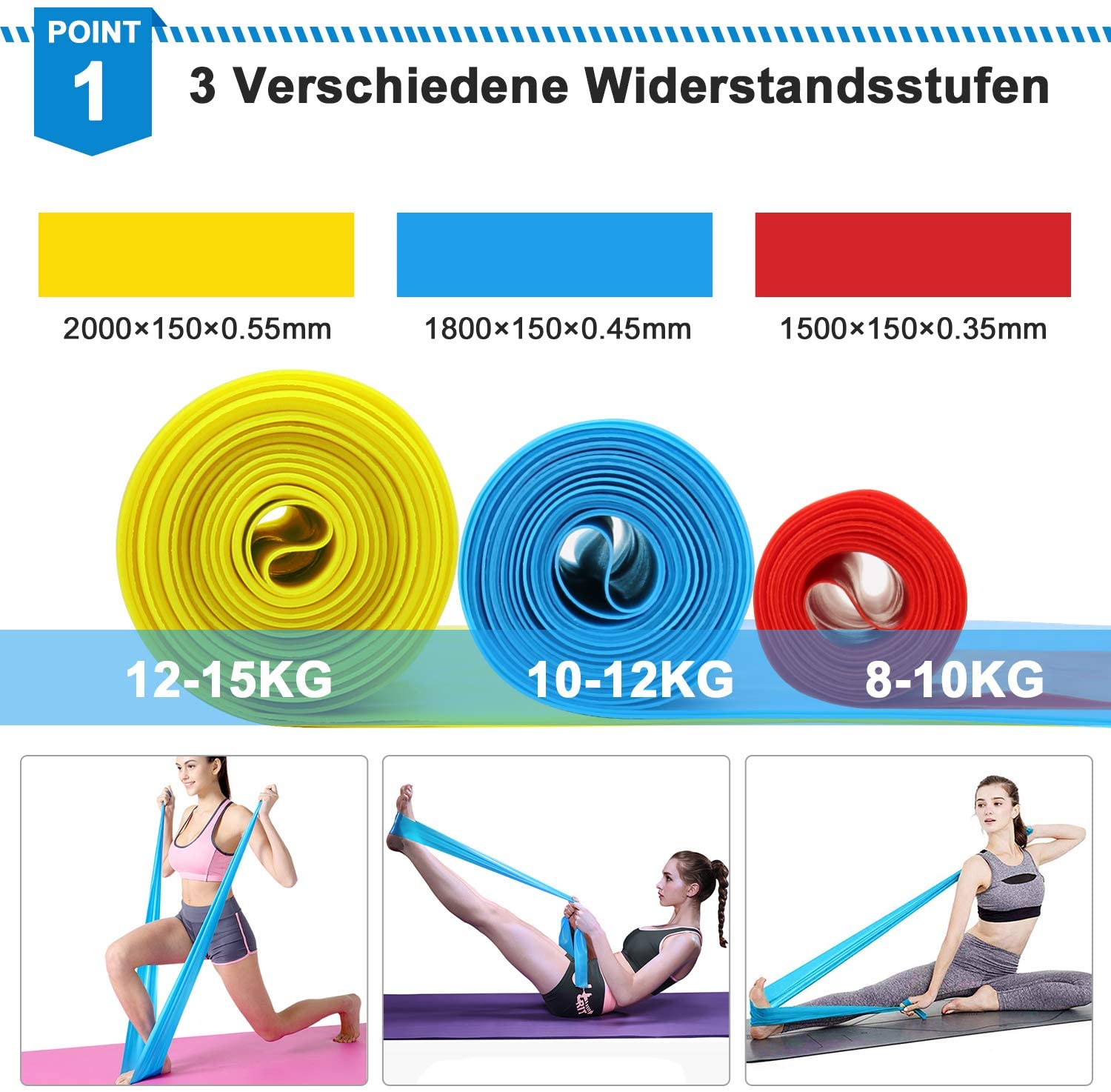 Elastic Fitness Bands 3Pcs Res - Pilates Bar Kit With Resistance Bands 评论和价格
