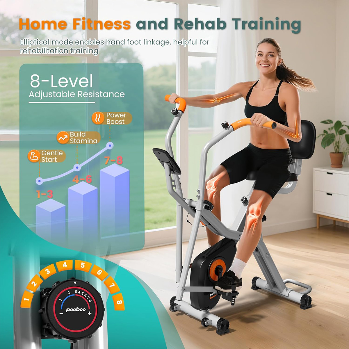 Pooboo Foldable 2-in-1 Exercis - Exercise Bike Magnetic Resistance 评论和价格